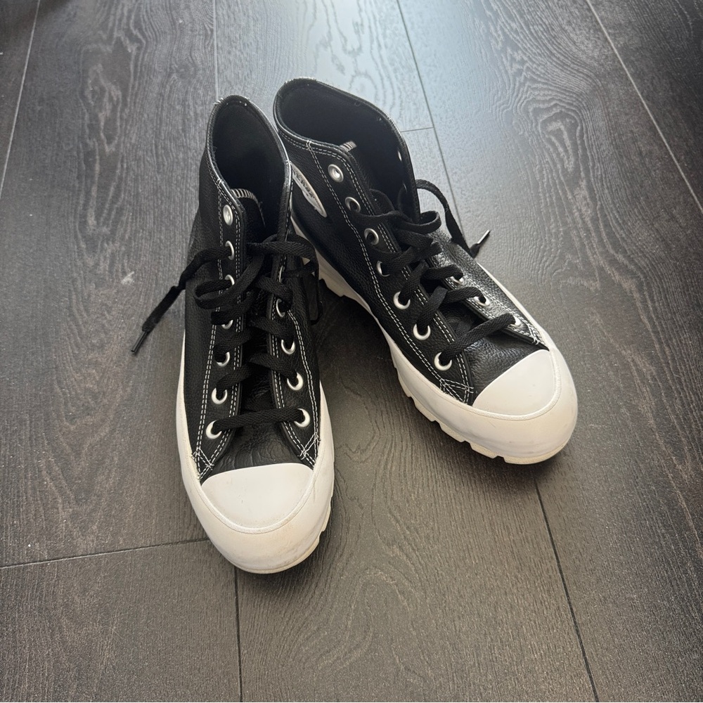 Converse Black and White Leather High-Top Sneakers